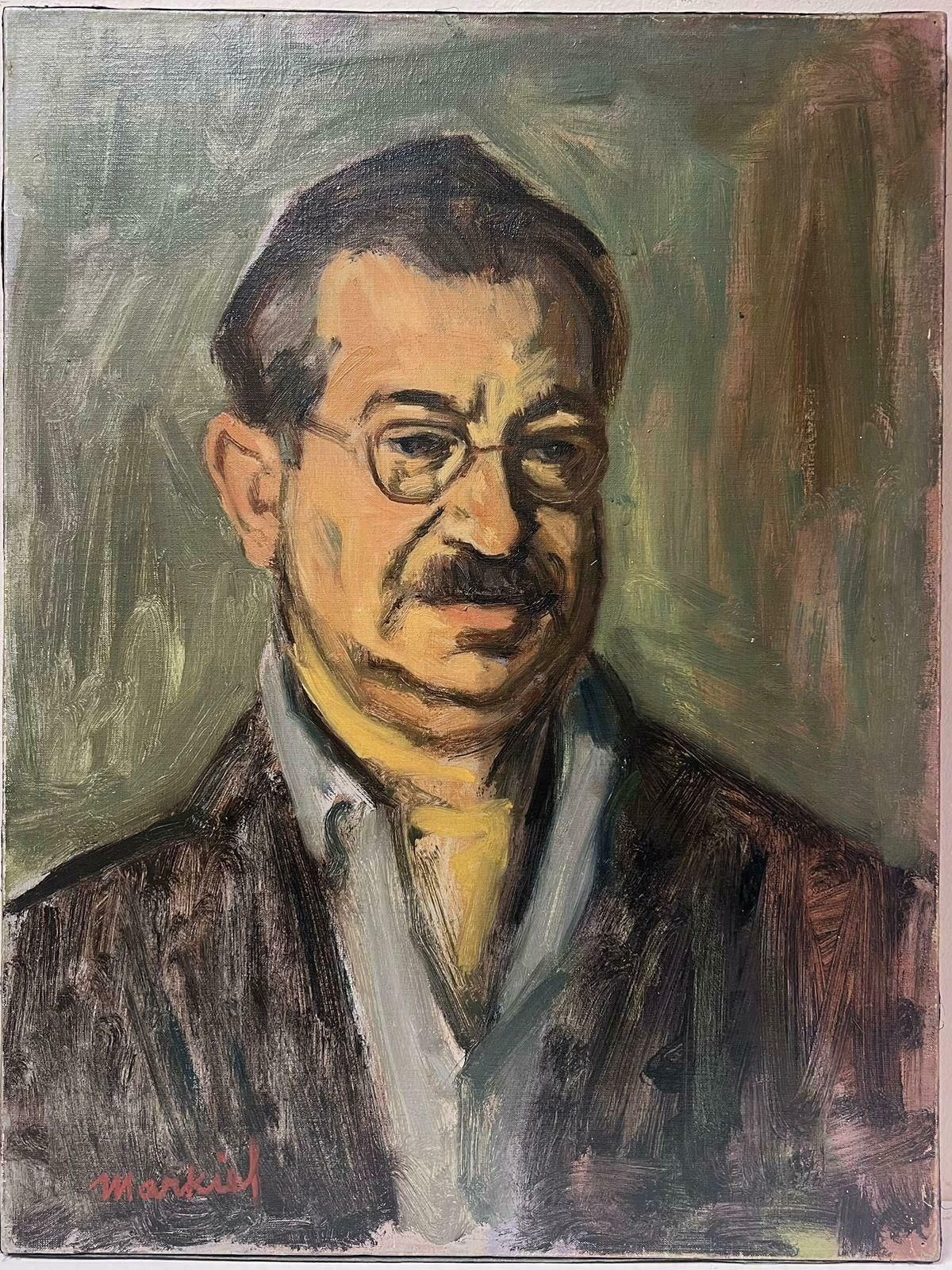 Jacob Markiel20th Century Portrait Of Man With Glasses By Listed Polish Artist Oil On Canvas