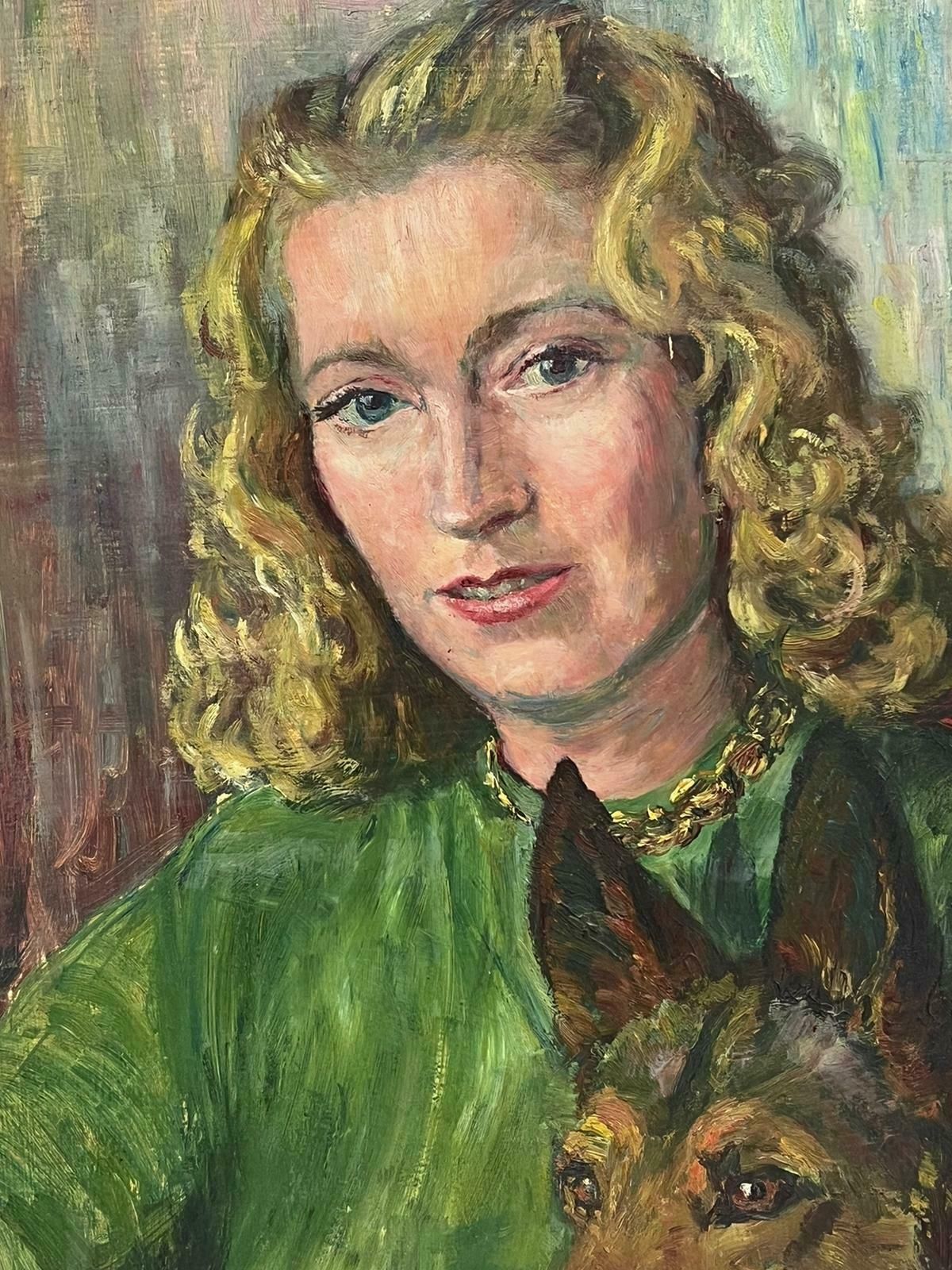 French Schoolmid 20th Century French Portrait Young Lady With Alsatian Dog Oil On Canvas1940 photo 1180.0