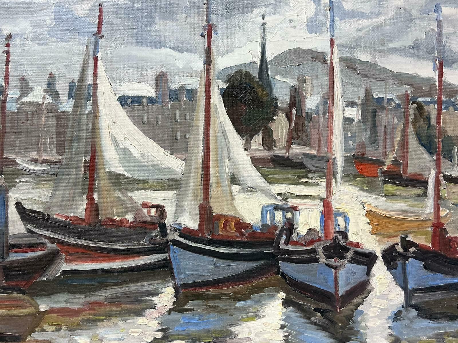 Georges Bordonovehonfleur Harbor With Boats 1970's French Impressionist Signed & Dated Oil photo for sale
