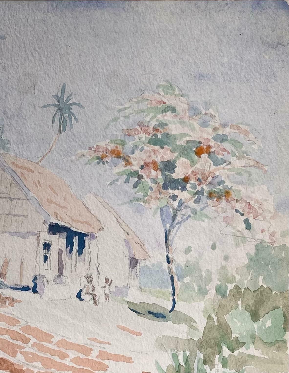 Ian G. Walkerfinely Detailed British Watercolor Of Cloves Drying North  Of Zanzibar Town1955 photo Art