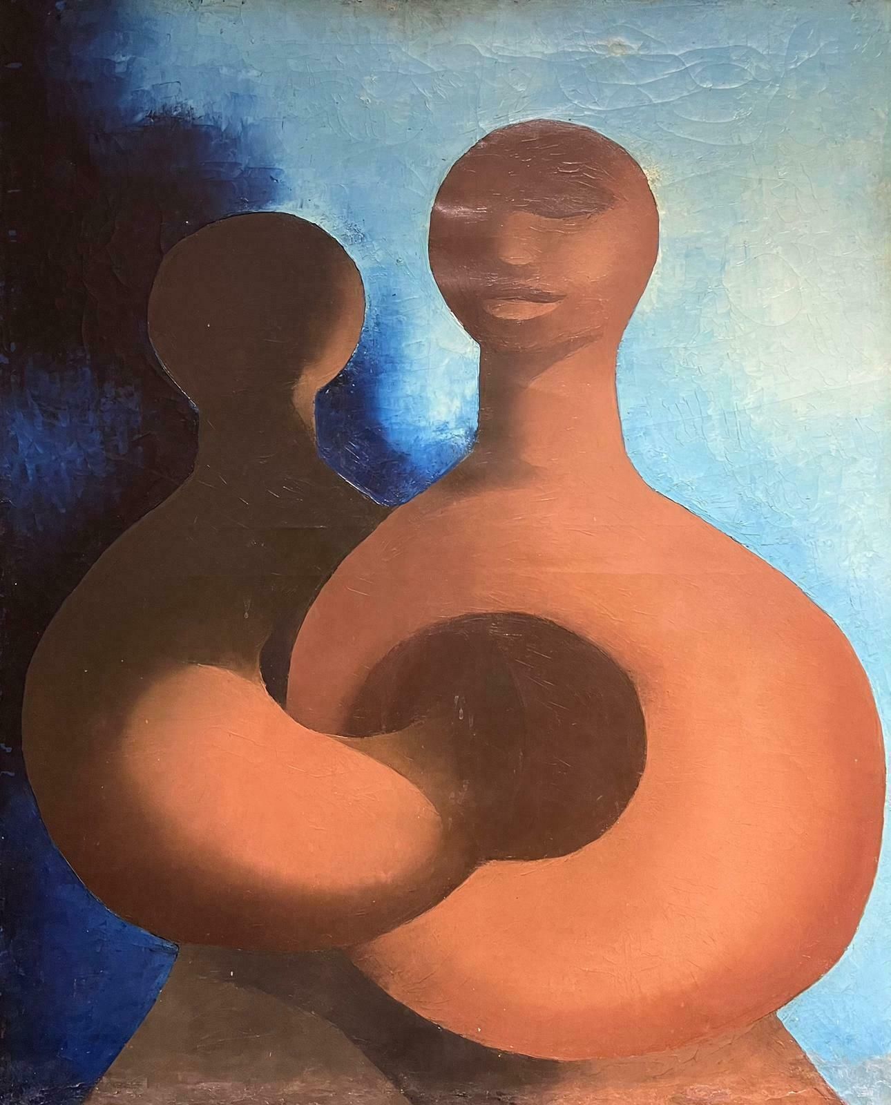 1950's French Huge Mid 20th Century French Oil Painting Two Figures Entwined1955