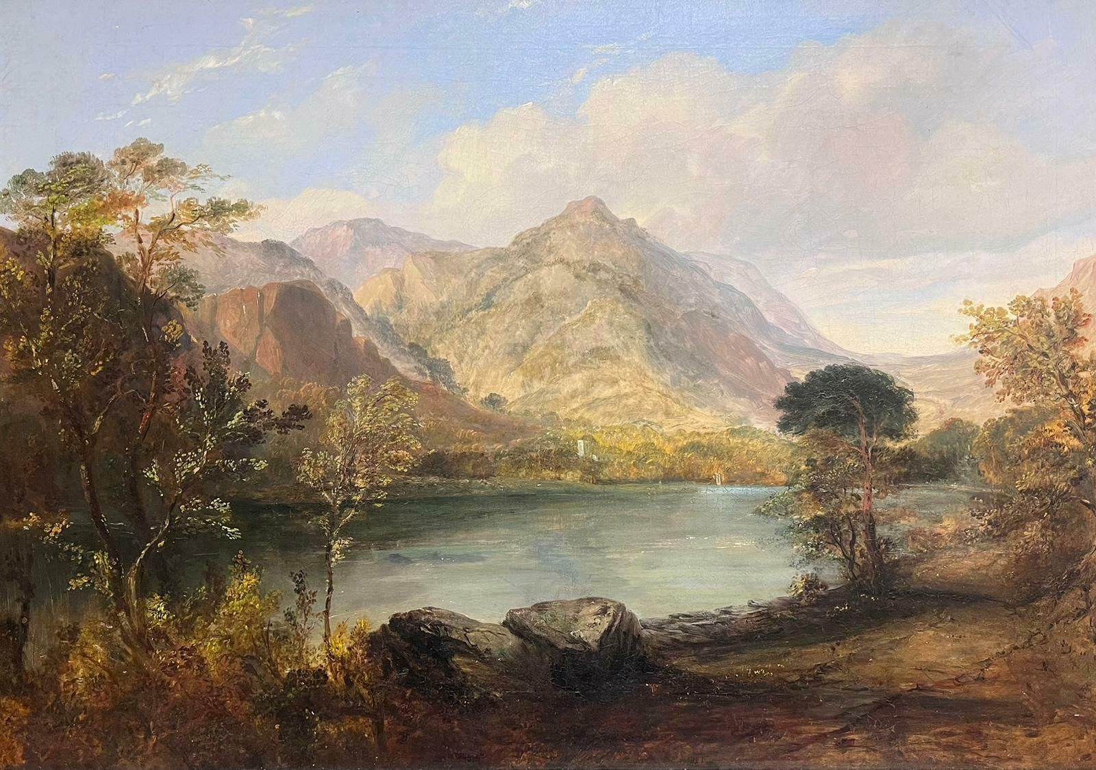 Scottish Victorianlarge Victorian Scottish Oil Painting Highland Loch Bathed In Sunlight