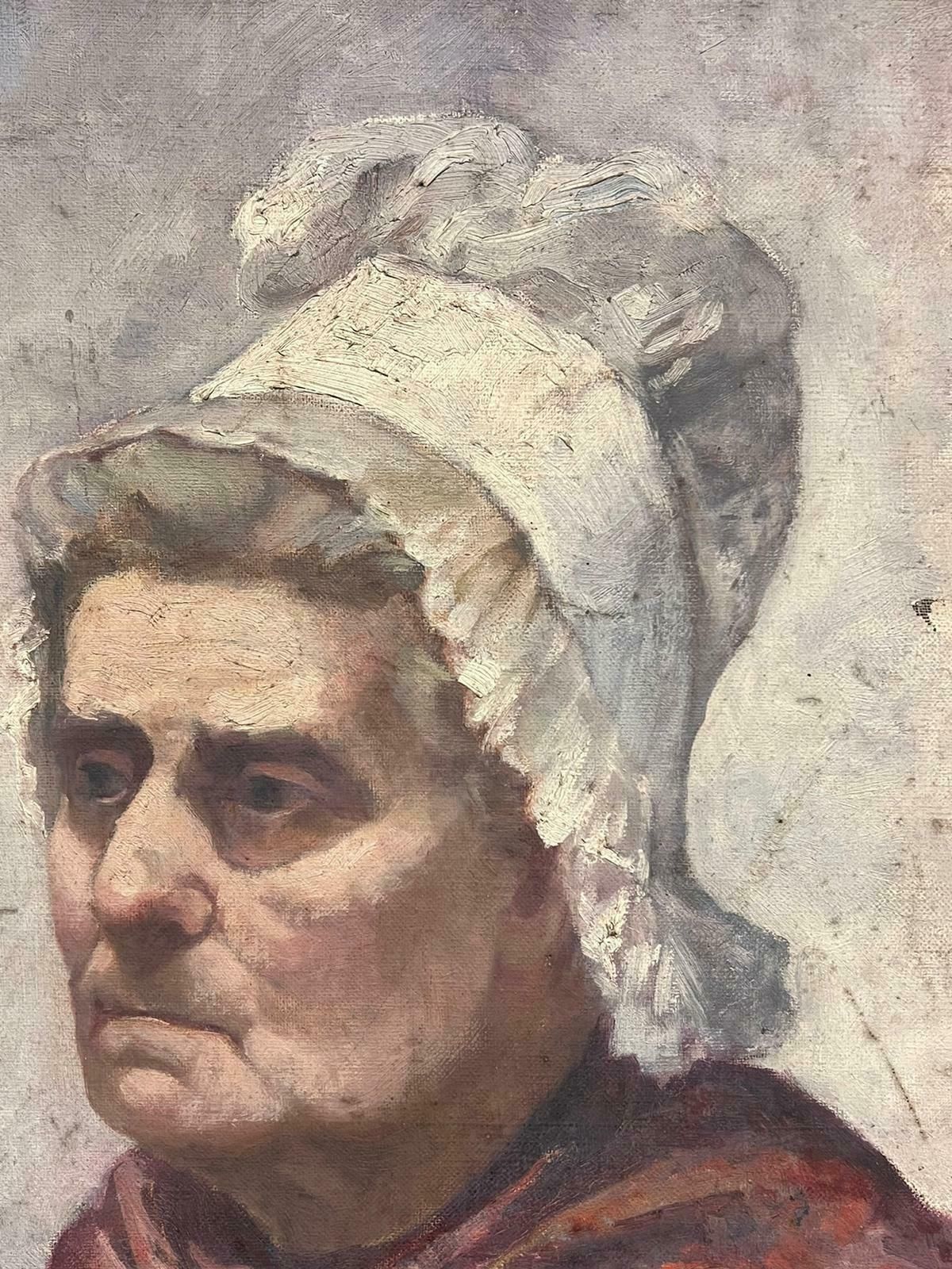 French School1900's French Impressionist Portrait Of An Elderly Lady Beautifully Painted Oil photo for sale