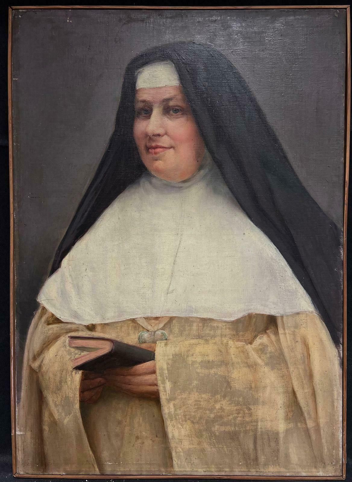 French School19th Century French Portrait Of A Nun In Her Habit Large Oil On Canvas photo furniture