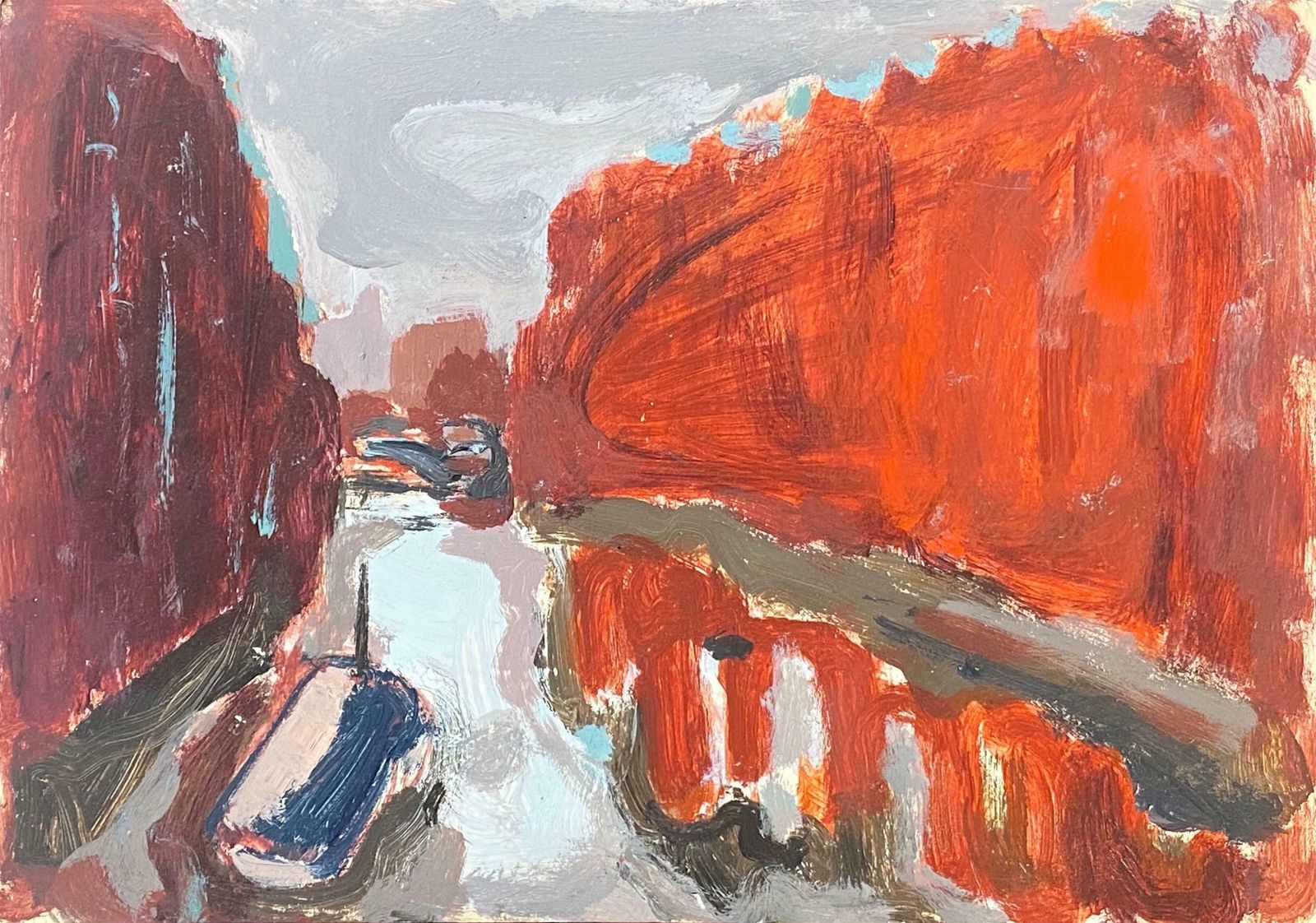 Elisabeth Hahn20th Century German Modernist Oil Painting Canal Town Scene Briight Colors20th Century