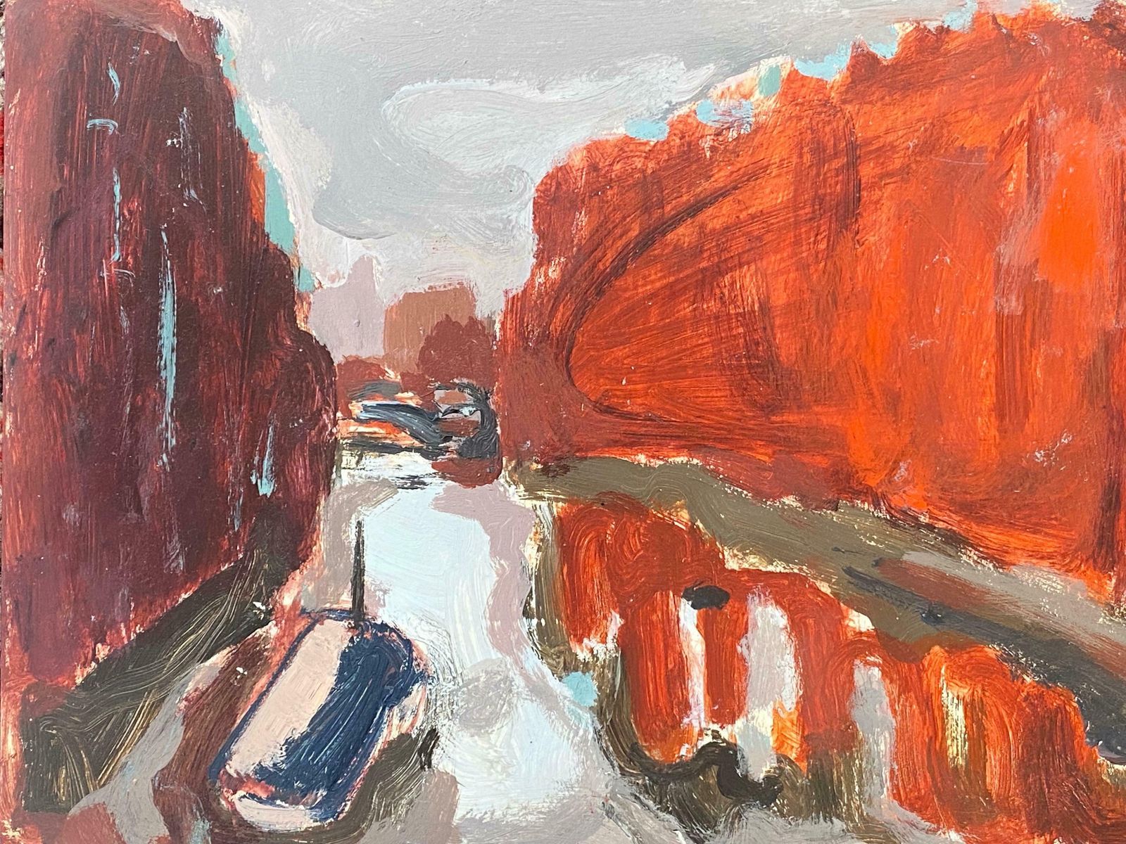 Elisabeth Hahn20th Century German Modernist Oil Painting Canal Town Scene Briight Colors20th Century photo furniture