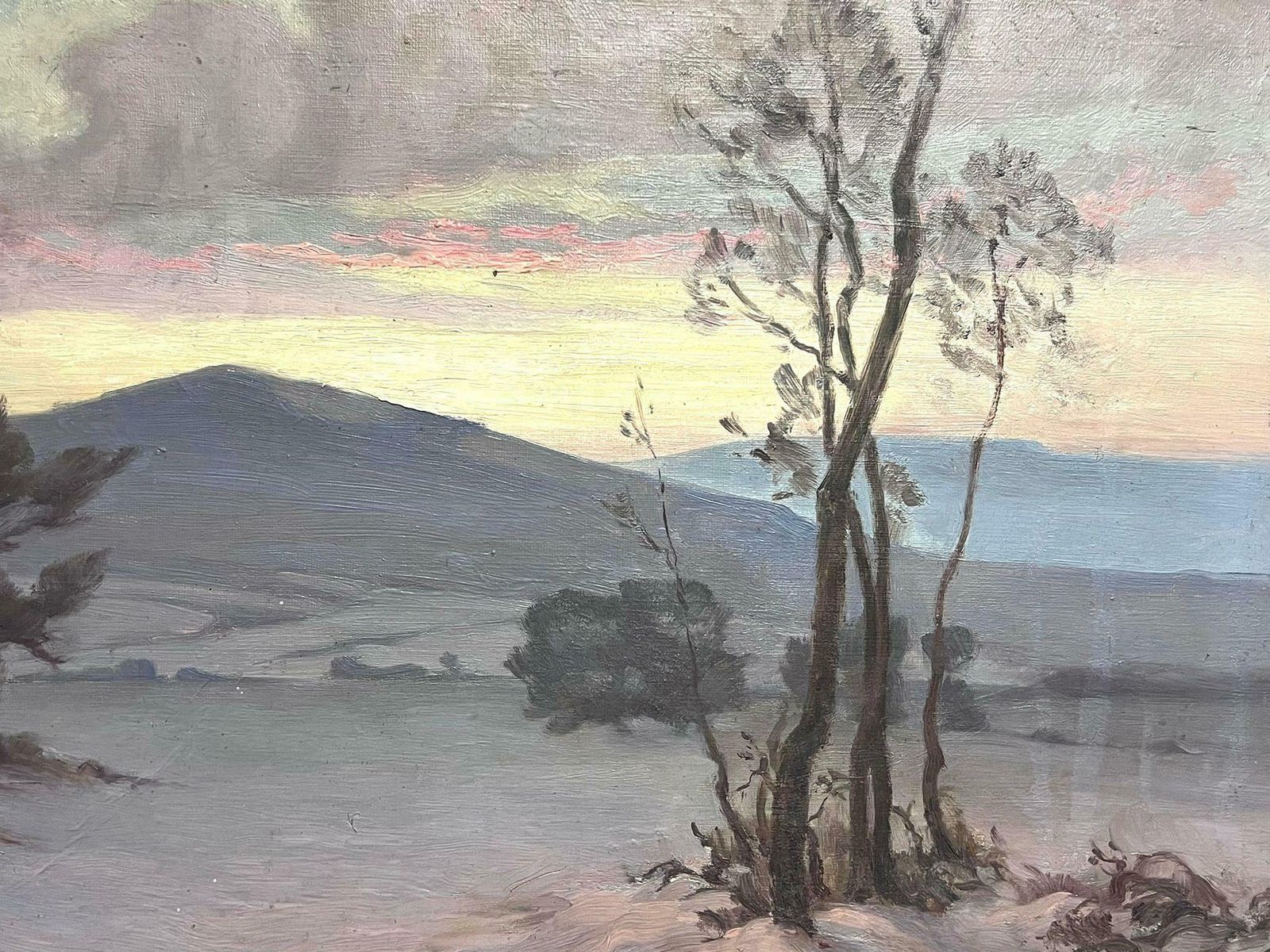 French Schoolromantic Wintery French Landscape 1930's French Oil Painting On Canvas photo 914.0