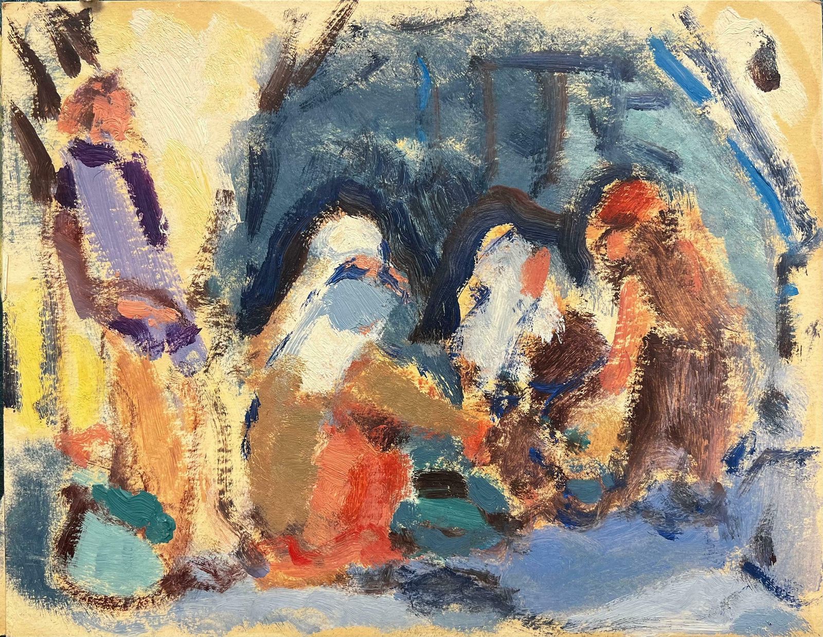 Elisabeth Hahn20th Century German Modernist Oil Painting   Busy Figures20th Century