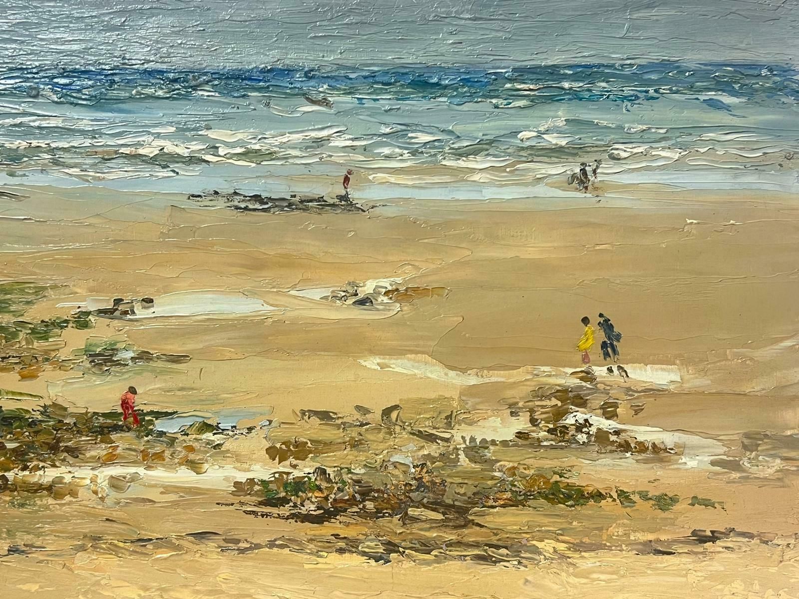 Josine Vignon20th Century Oil Painting Figures Walking On Atmospheric Beach Coastline