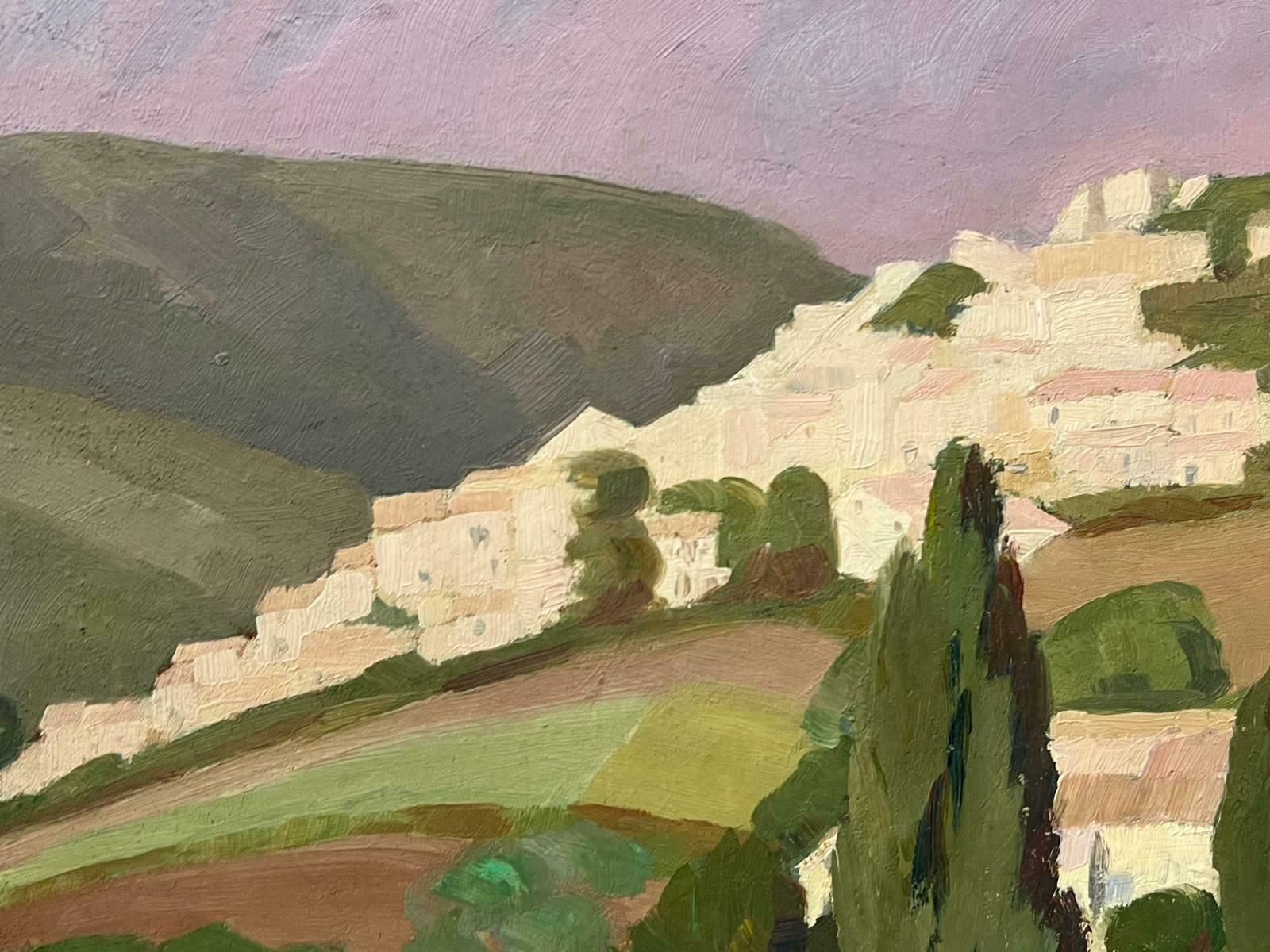 French Mid 20th Centuryprovencal Hilltop Village In Landscape Mid 20th Century French Oil Painting photo for sale