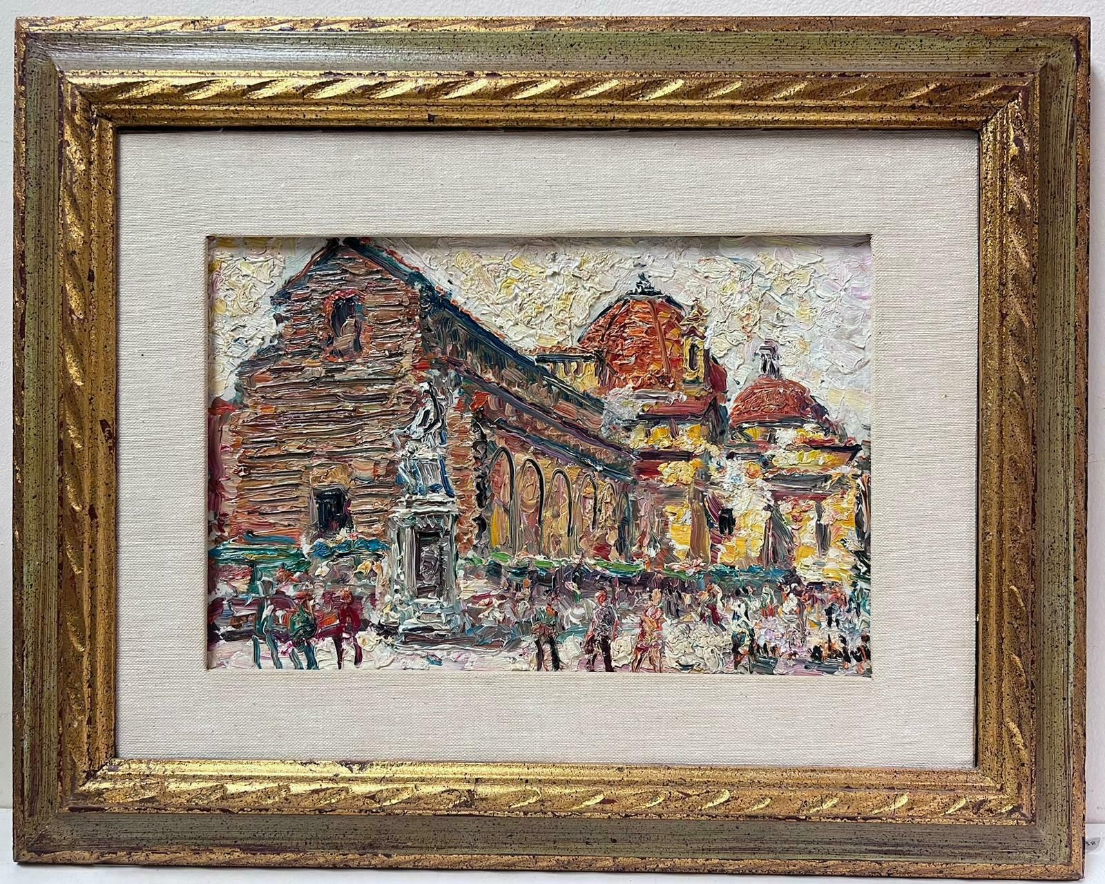 French Schoolvery Thickly Painted French Mid Century Oil Painting Busy European City Figures photo furniture