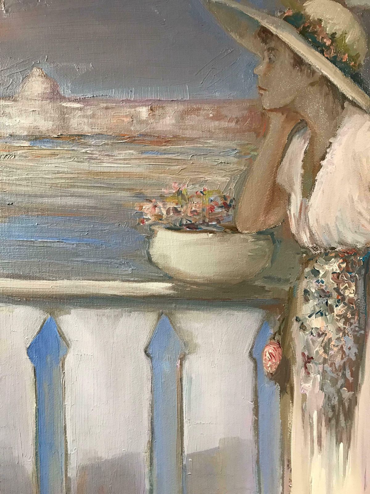 Innocenzo Melanilady On Venetian Balcony Signed Impressionist Oil Paintingc.1970's photo 1795.0