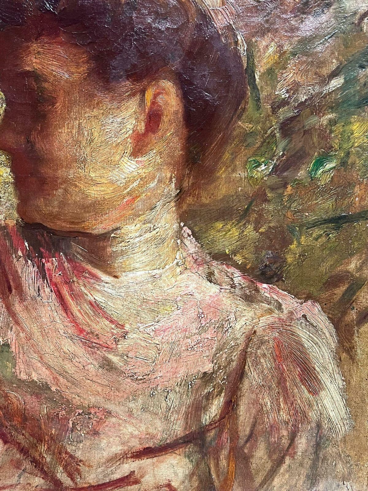 French Schoolbelle Epoque French Impressionist 19th Century Oil Painting Portrait Of Elegant photo for sale