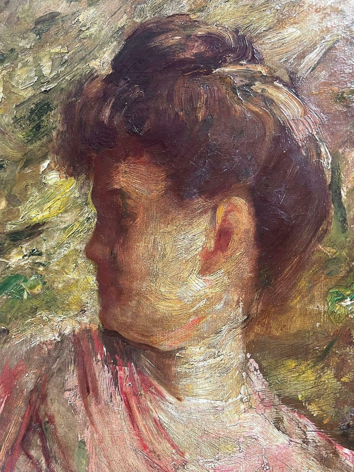 French Schoolbelle Epoque French Impressionist 19th Century Oil Painting Portrait Of Elegant photo vintage