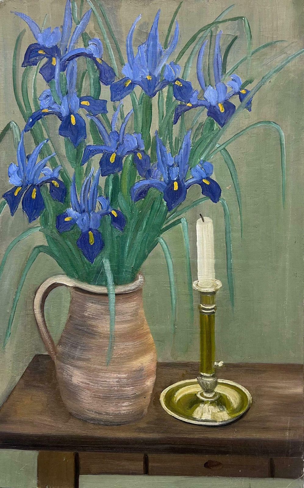 Louise Alixmid 20th Century French Oil Painting Iris Flowers In Vase Still Life Interior1940's