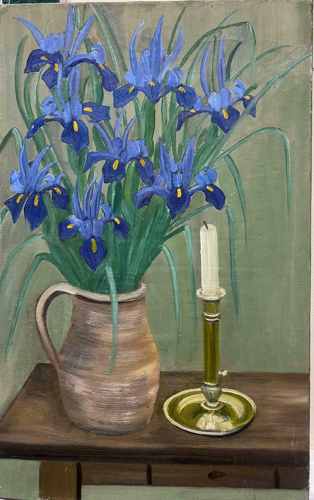 Louise Alixmid 20th Century French Oil Painting Iris Flowers In Vase Still Life Interior1940's photo 873.0