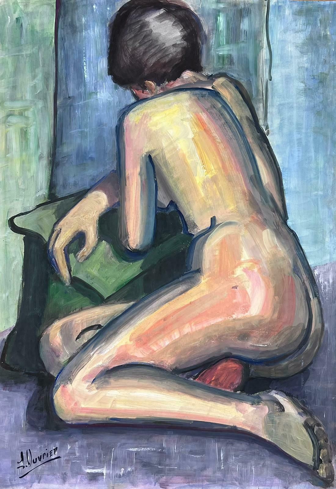 French Modernistreclining Nude Lady Model 1970's French Modernist Painting Provence Collection1970's