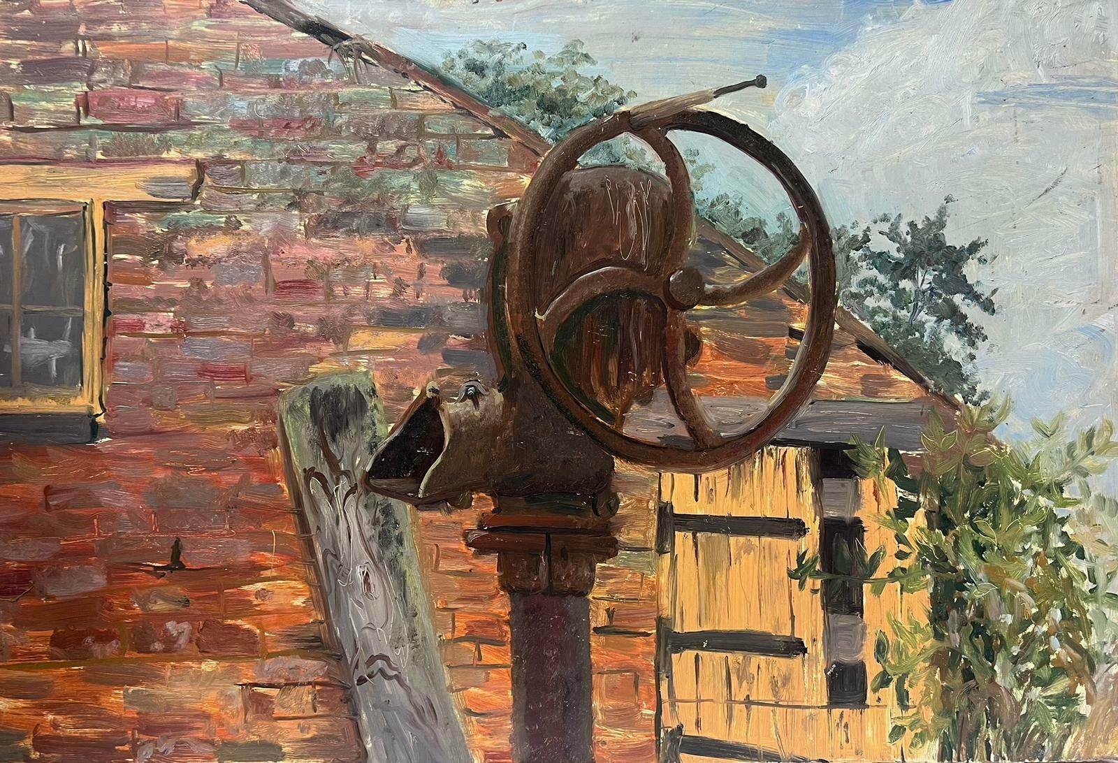 Helen Greenfieldold Rusty Water Sluice Gates Wheel And Brick Building British 20thc Oil