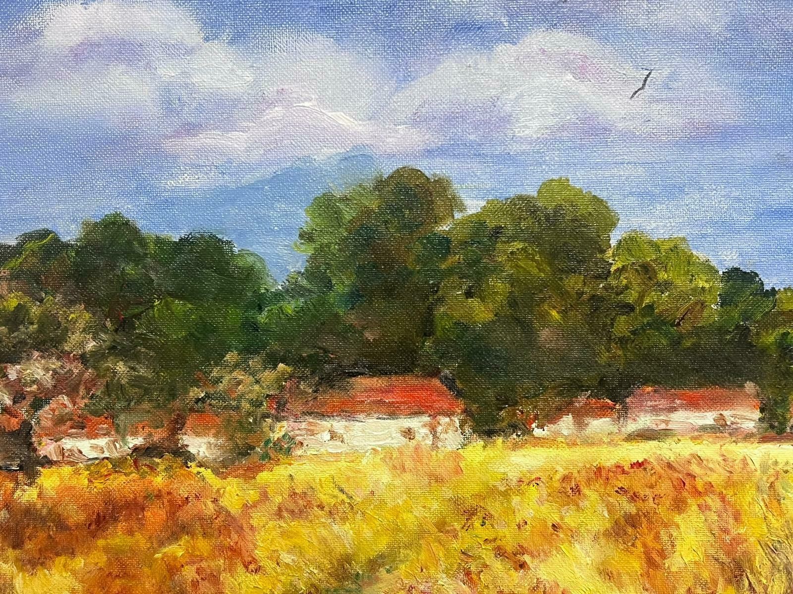 Hungarian Impressionistcottages In Golden Harvest Field Signed & Dated 2008 Impressionist Oil Painting photo for sale
