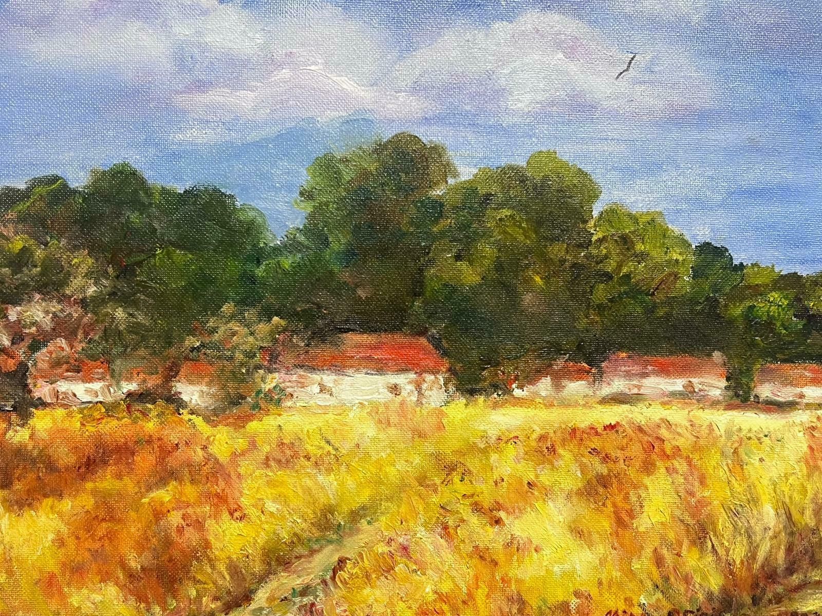 Hungarian Impressionistcottages In Golden Harvest Field Signed & Dated 2008 Impressionist Oil Painting photo vinterior