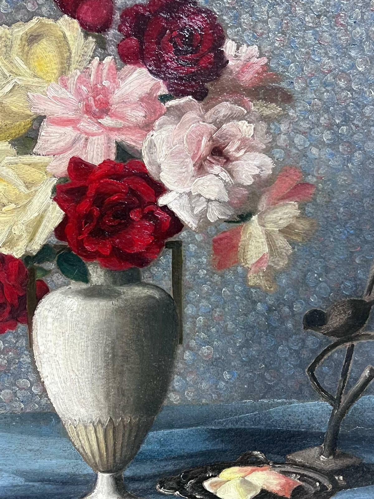 1950's French Flowers In Vase 1950's French Signed Oil Painting Interior Room Scene Framed1950's photo vinterior