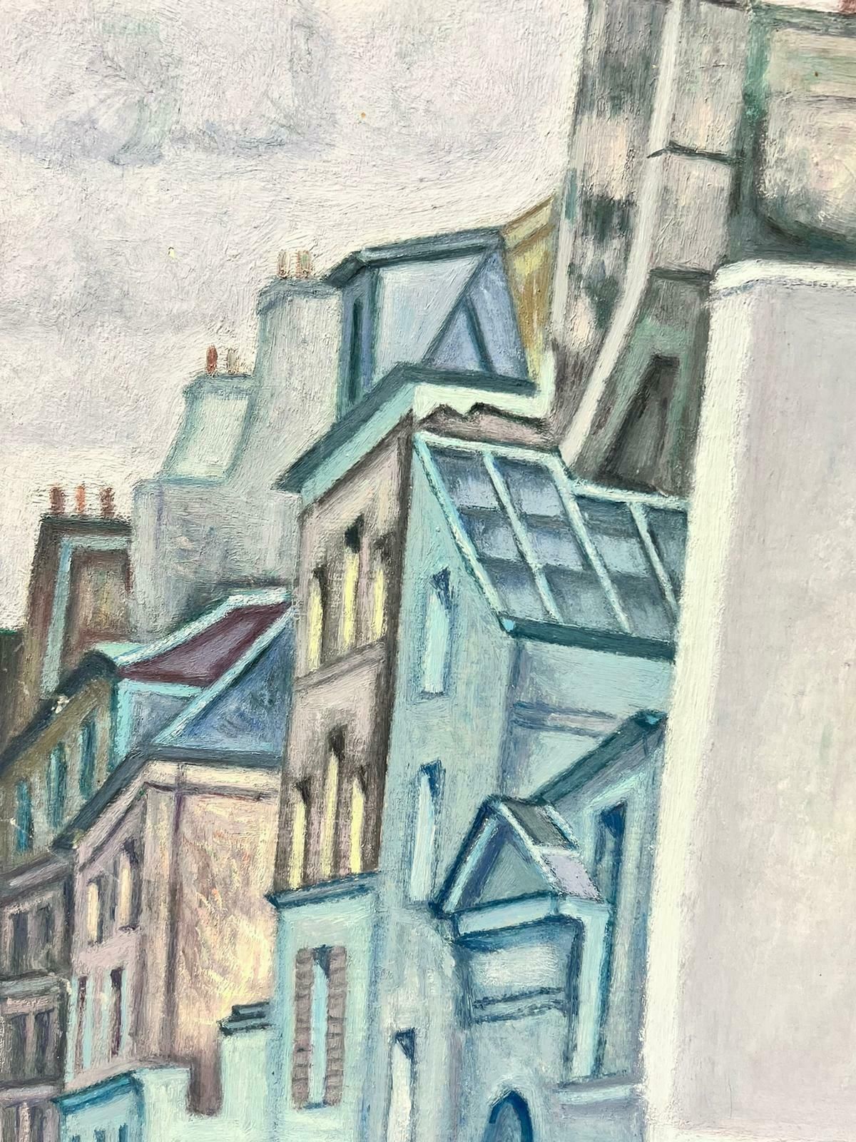 French Schoolmid 20th Century French Post Impressionist Tall Blue Parisian Buildings photo for sale