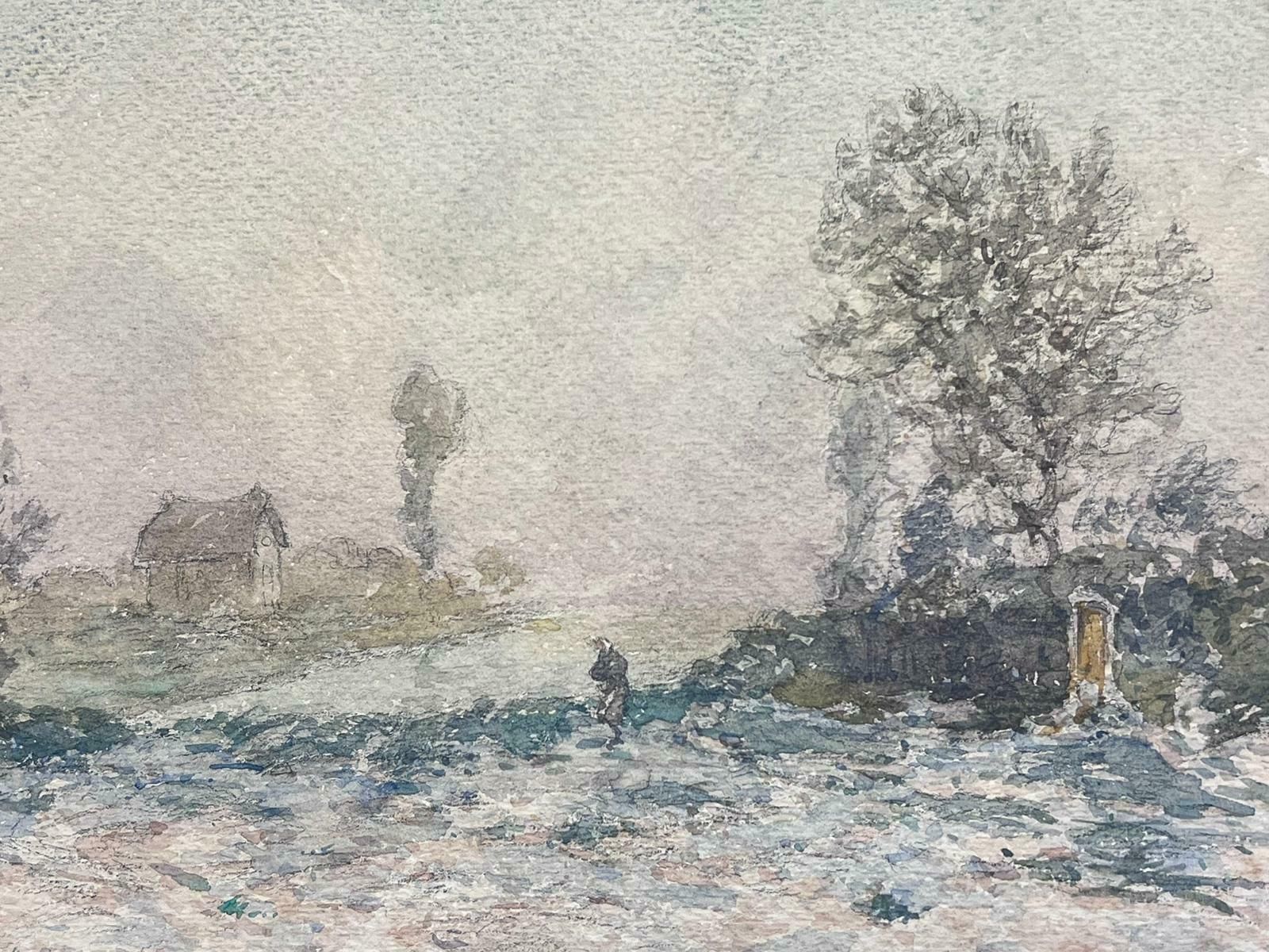 Henri Aime Duhemfine Antique French Impressionist Winter Country Landscape House In Distance photo Art