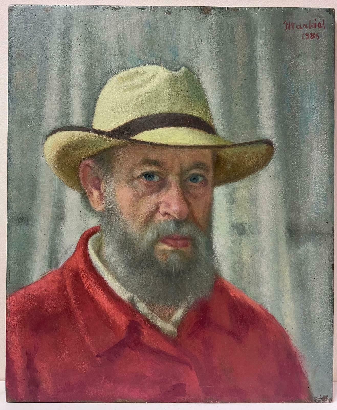 Jacob Markielself Portrait Of The Artist Man In Hat Exhibited Paris Salon 1985, Large Oil photo furniture