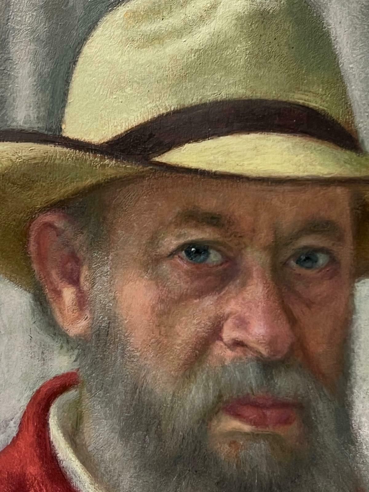 Jacob Markielself Portrait Of The Artist Man In Hat Exhibited Paris Salon 1985, Large Oil photo for sale
