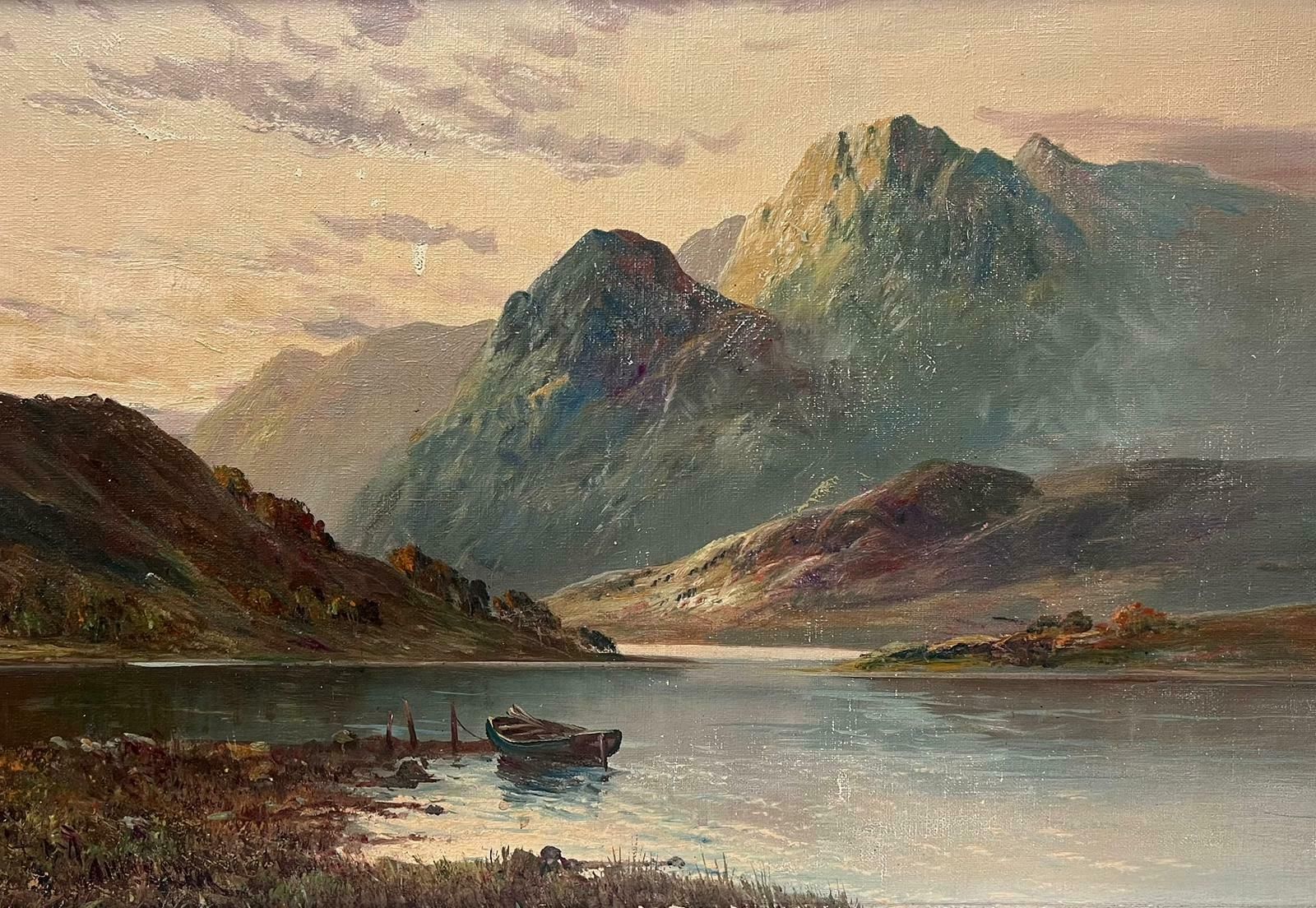 Francis E. Jamiesondusk In The Scottish Highlands Antique Signed Oil Painting Boat In Loch Scene