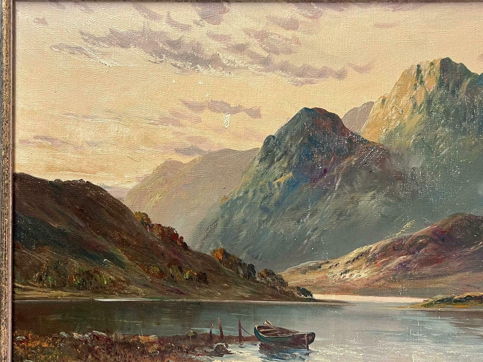 Francis E. Jamiesondusk In The Scottish Highlands Antique Signed Oil Painting Boat In Loch Scene photo Art