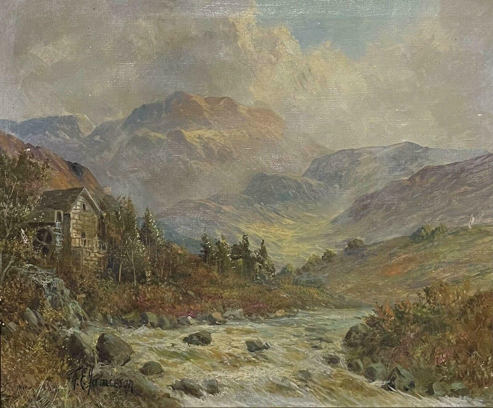 Francis E. Jamiesonantique Scottish Highlands Oil Painting Summer River Landscape, Signed