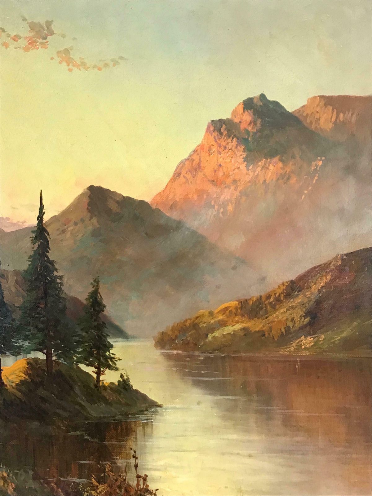 Francis E. Jamiesonscottish Highland Loch Scene At Sunset, Signed Antique Oil Painting photo for sale