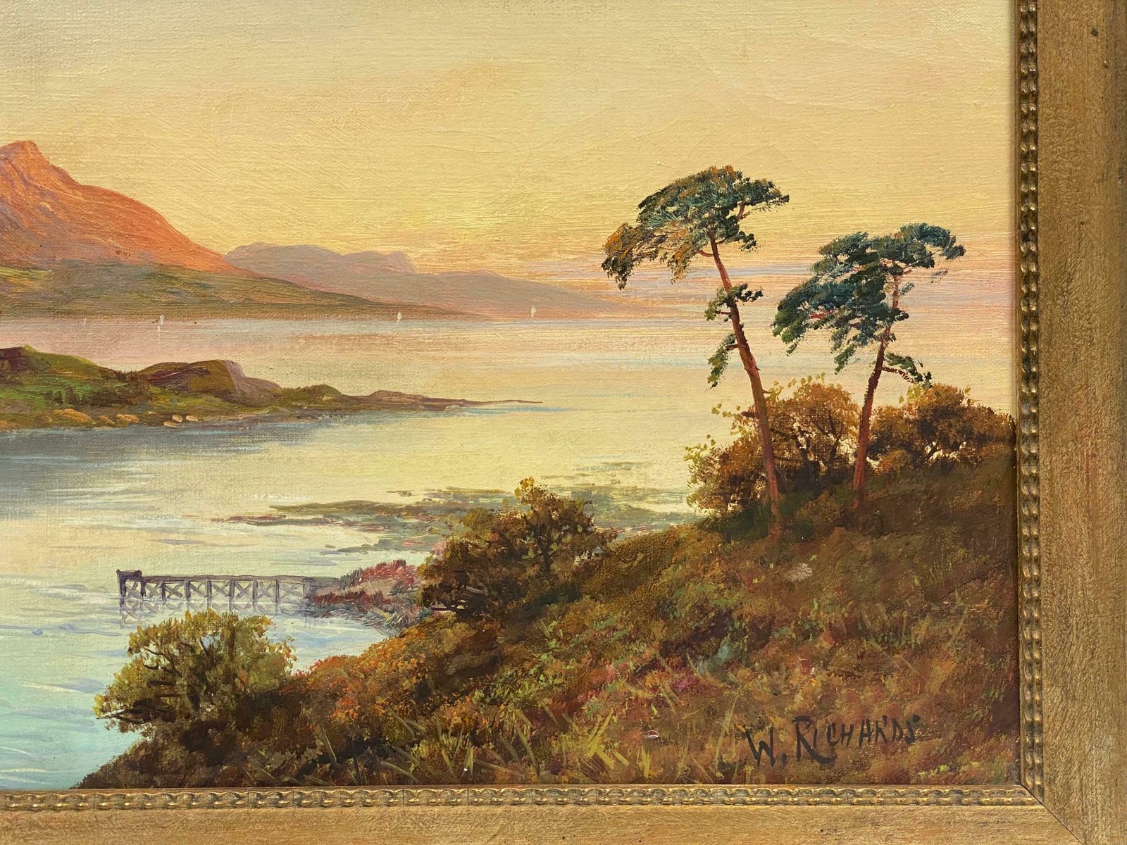 Francis E. Jamiesonantique Scottish Highlands Oil Painting Sunset Over Loch Lomond, Lussc.1930's photo for sale
