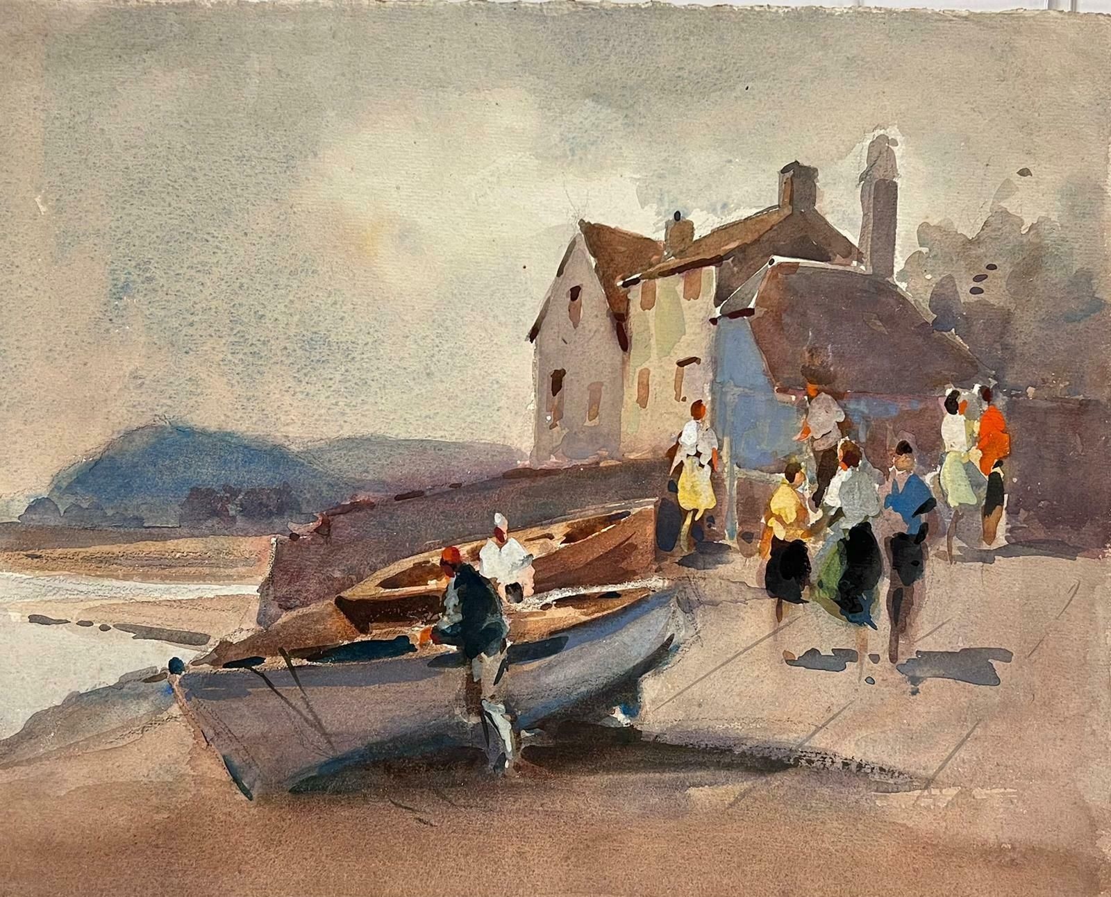 Frank Duffieldbritish Mid 20th Century Impressionist Painting Busy Figures By Rowing Boatsmid 20th Century photo Art