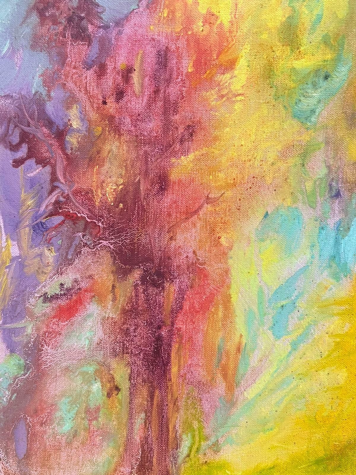 Geza Somerset Paddonpair Of Purple Trees In Colourful Wind Contemporary British Oil Painting Canvas photo for sale