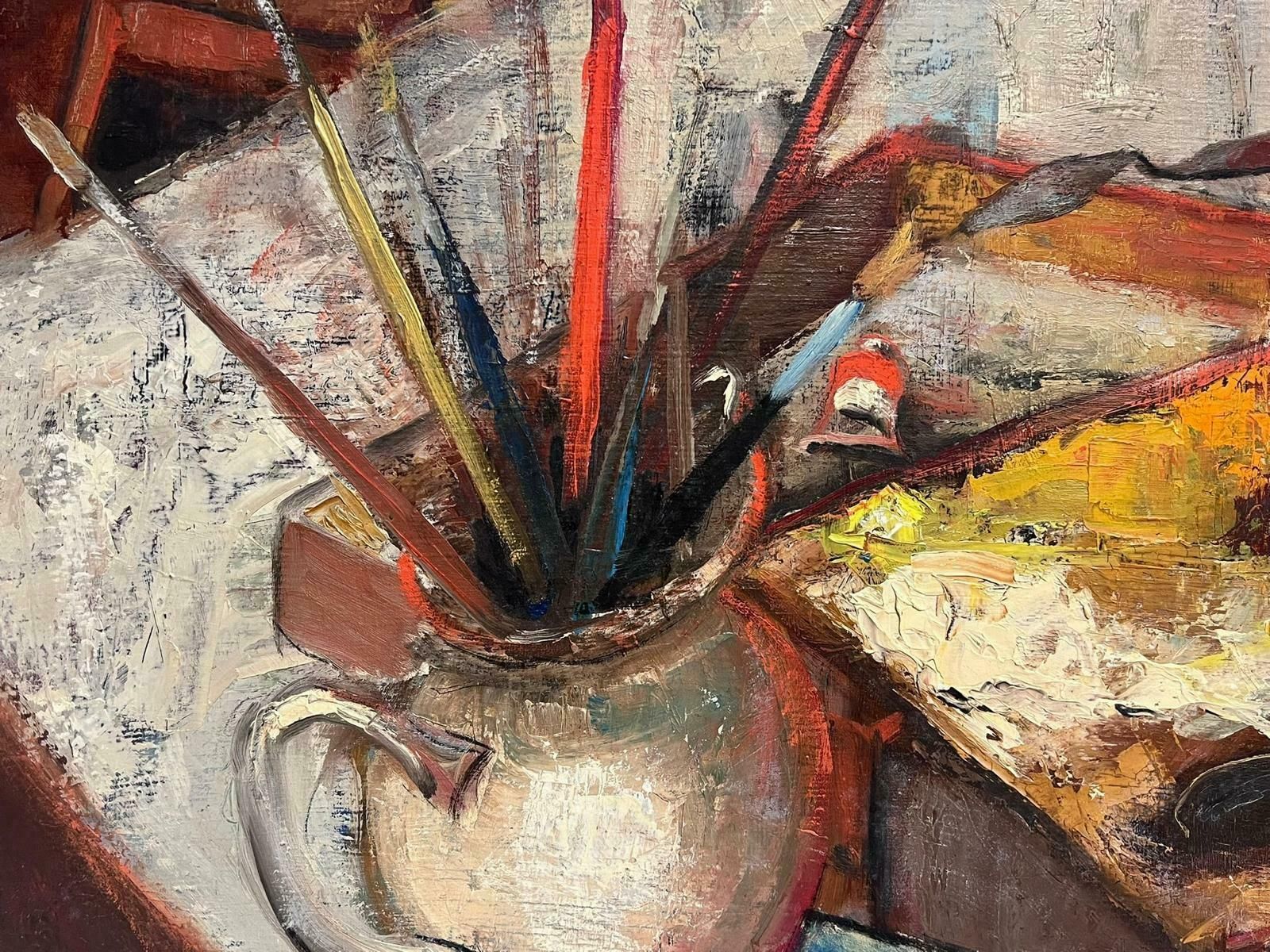 Michel Kritz1940's French Post Impressionist Signed Oil The Artists Studio Palette & Brushes1947 photo 1421.0