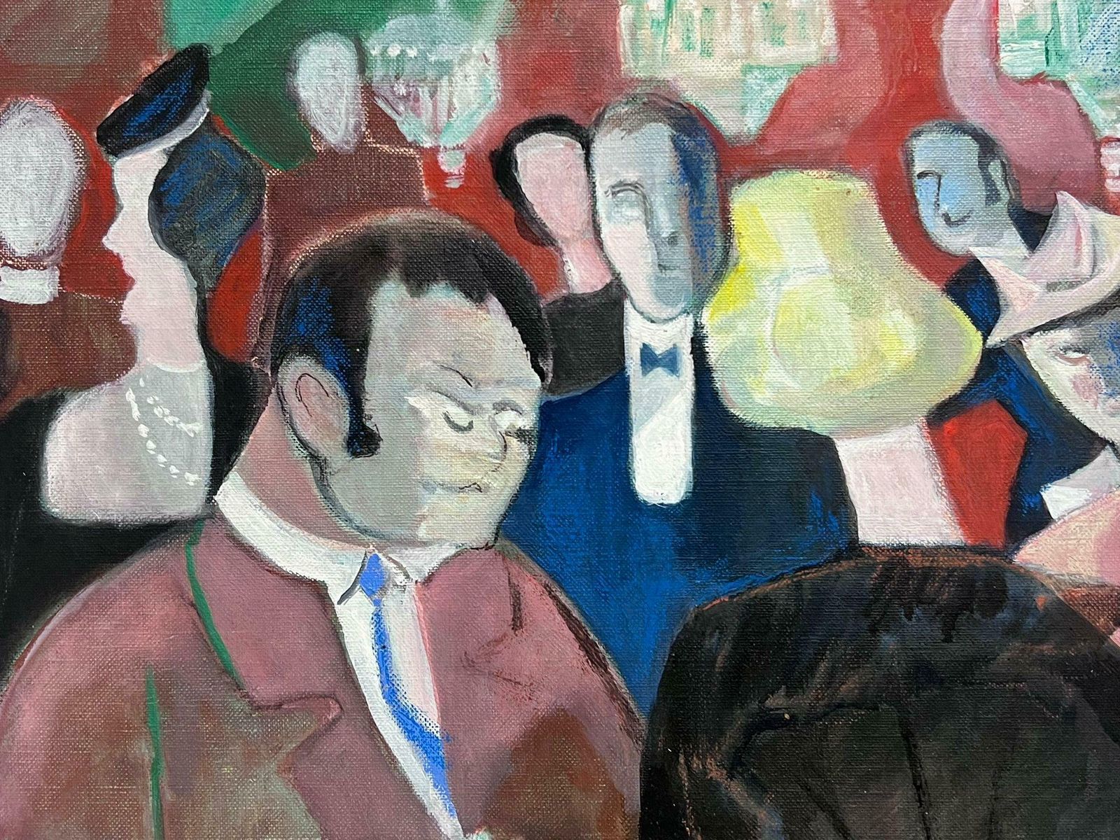 French Schoollarge 1970's French Modernist Oil Painting The Card Game Players Casino Interior photo furniture