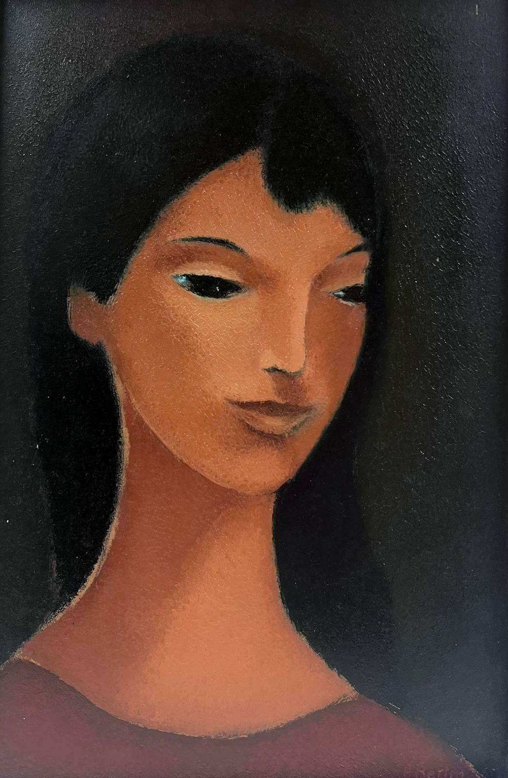 French School1960's French Modernist Oil Painting Portrait Of Distinctive Lady, Framed