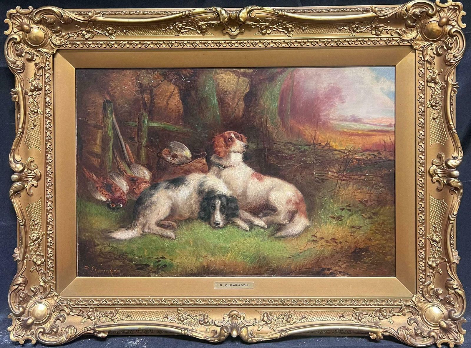 Robert Cleminsonsetter Dogs/ Spaniels In Sporting Landscape Original Victorian English Dog Oil