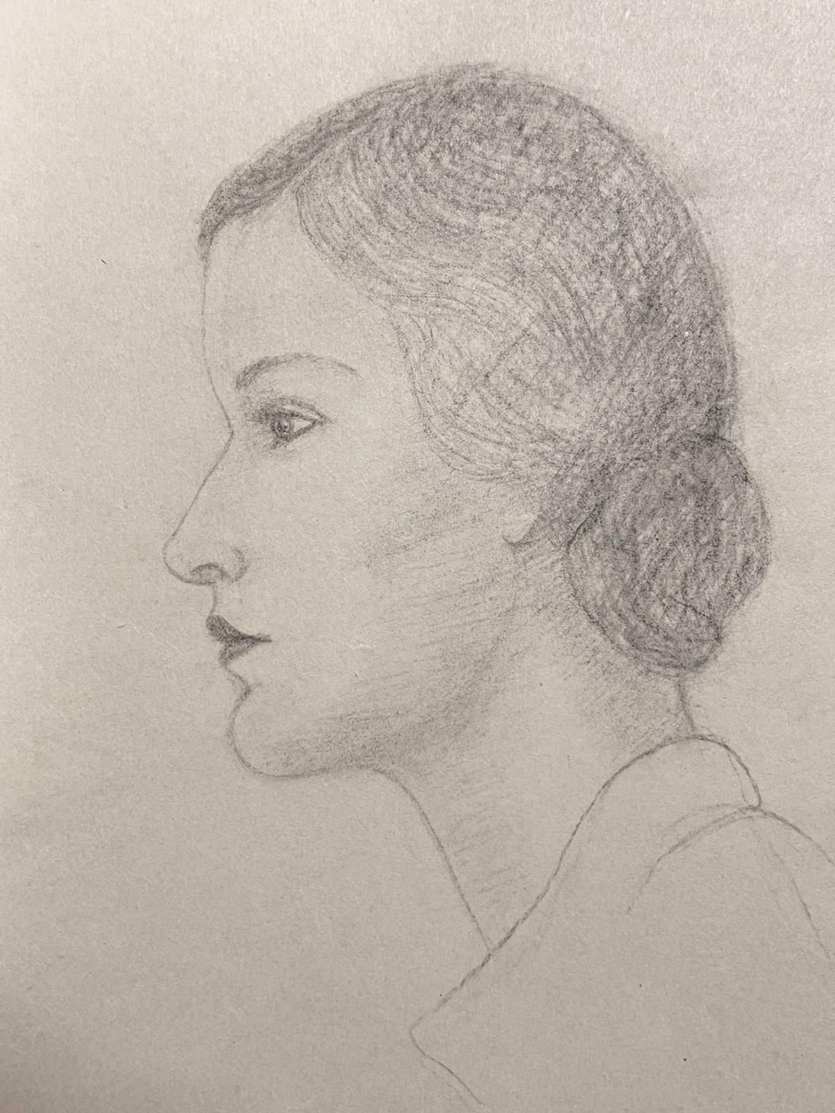 Marjorie Schiele (1913 2008)Elegant Portrait Of Young Lady Paris School Mid 20th Century Listed Artist photo furniture