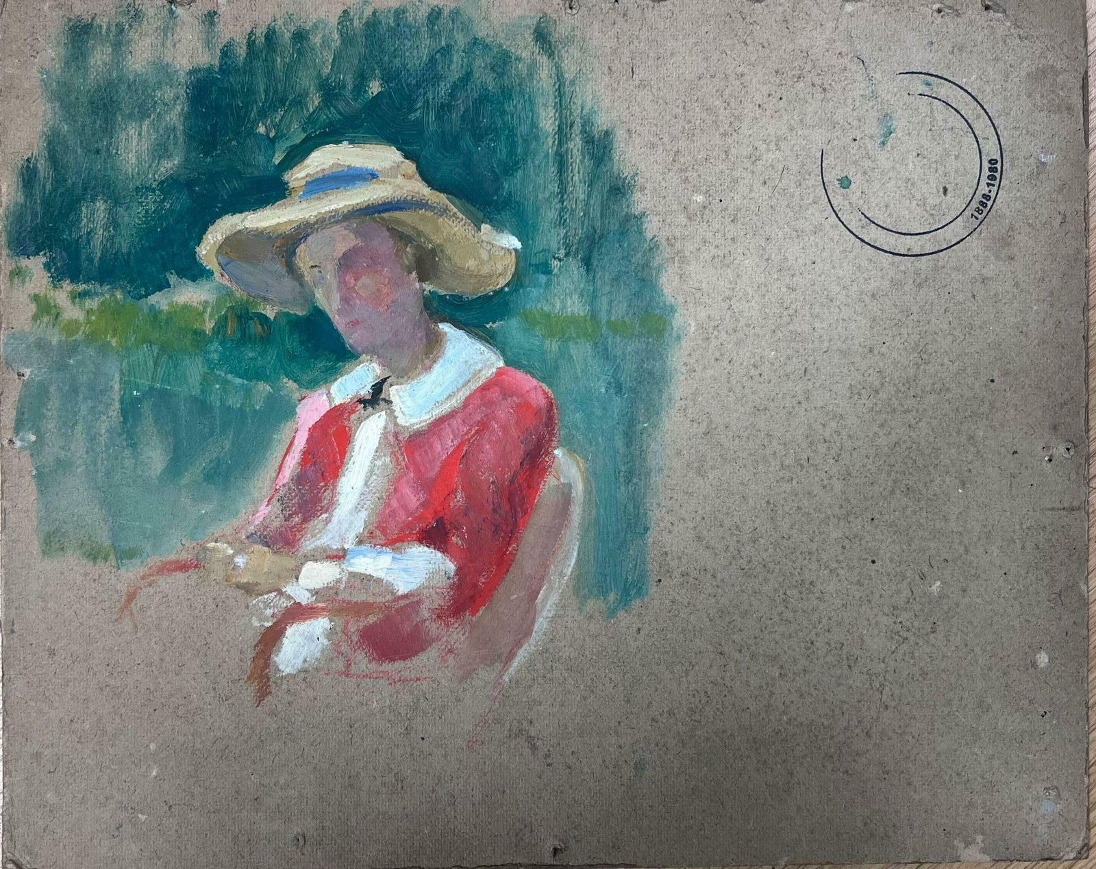 Louise Alix1930's French Impressionist Oil Roses On Table With Cup Double Sided Sketch 1930's photo Art