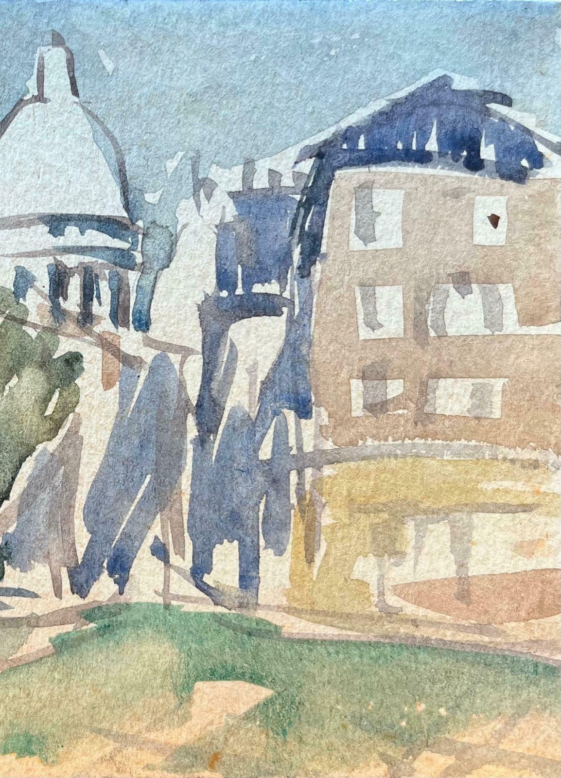 Maurice Mazeiliefrench Impressionist Watercolor Of Street Scene With Sacré Cœur Basilica20th Century photo Art