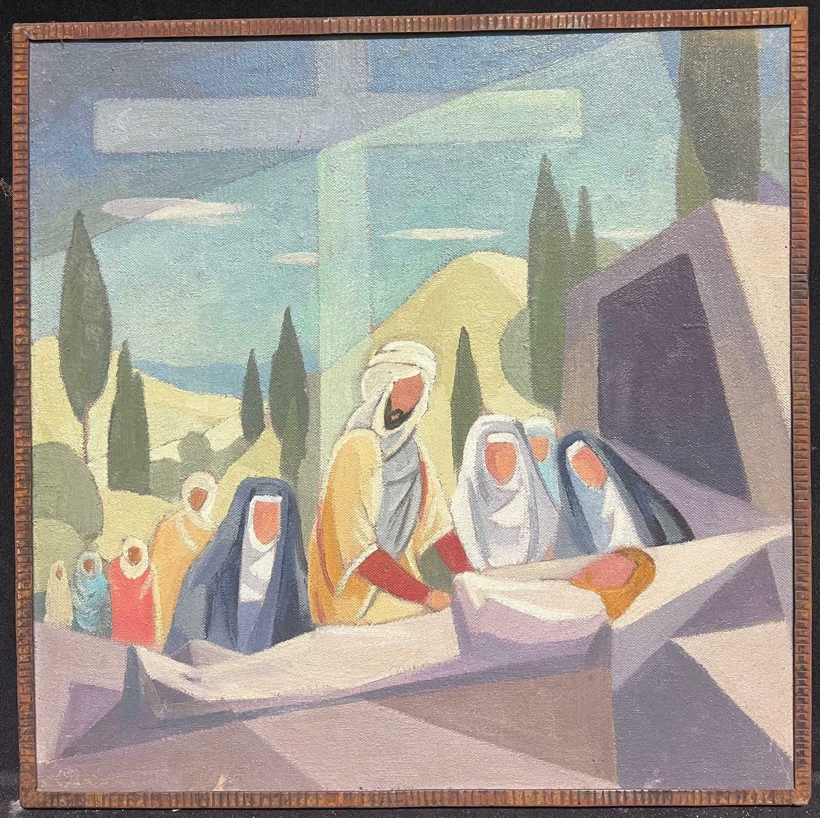 Jean Laforgue1950's French Cubist/ Modernist Oil Painting One Of The Stations Of The Cross 1950's photo furniture