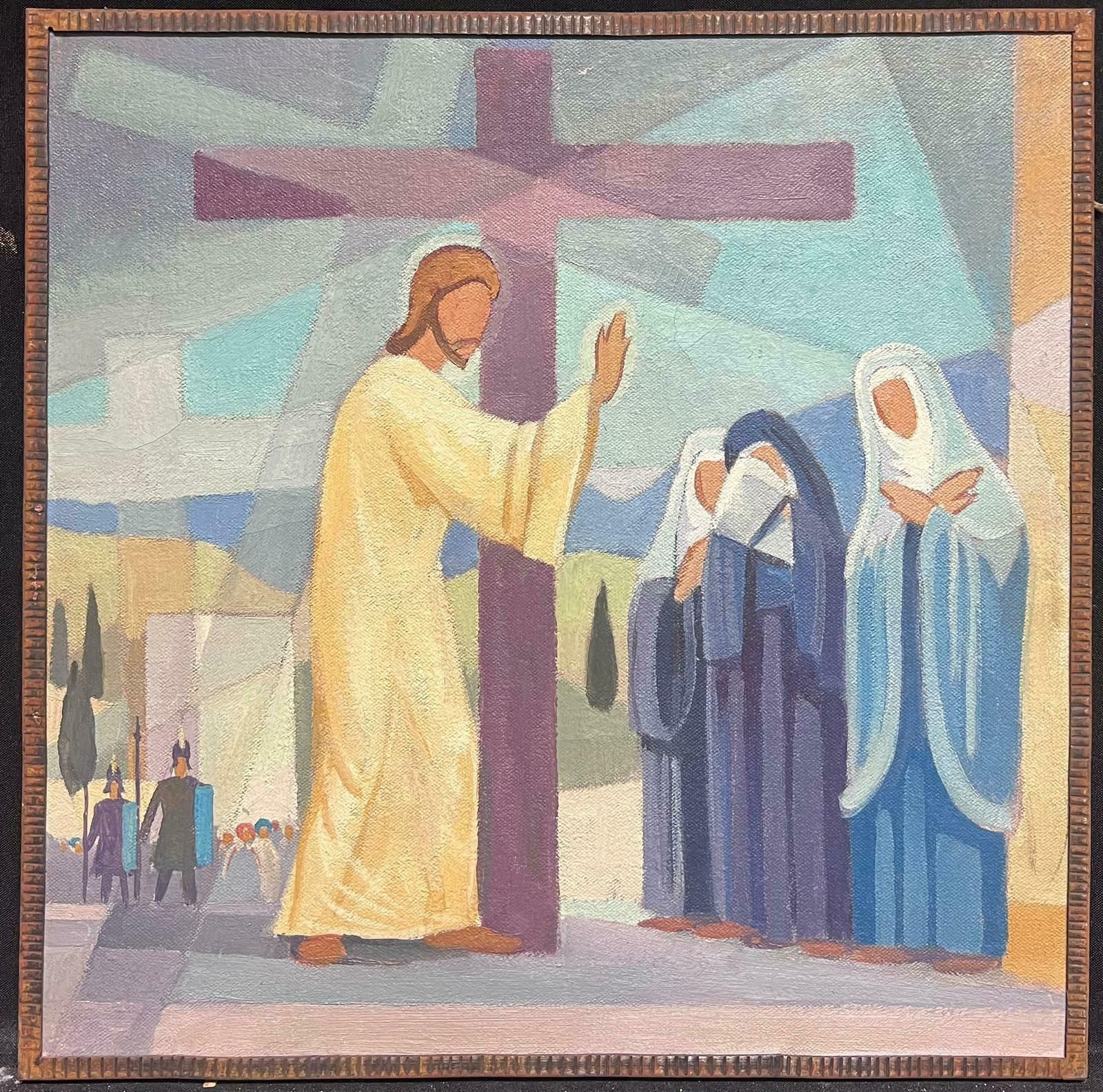 Jean Laforgue1950's French Cubist/ Modernist Oil Painting One Of The Stations Of The Cross 1950's photo furniture