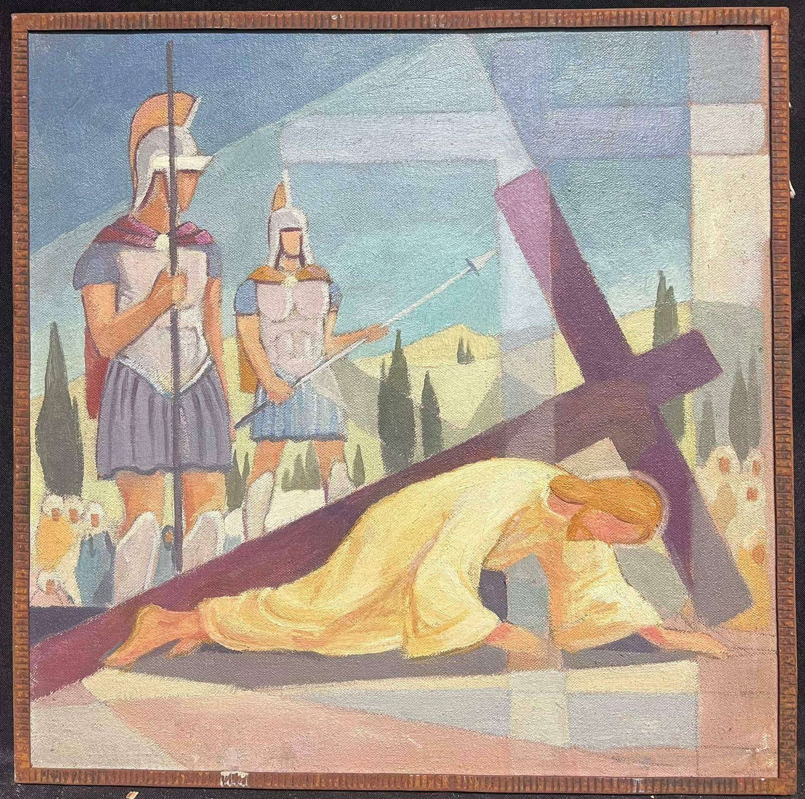 Jean Laforgue1950's French Cubist/ Modernist Oil Painting One Of The Stations Of The Cross 1950's photo furniture