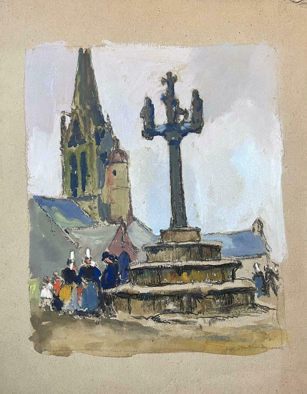 Jean Laforguemid 20th Century French Painting Busy Figures Around The Town Podium photo furniture