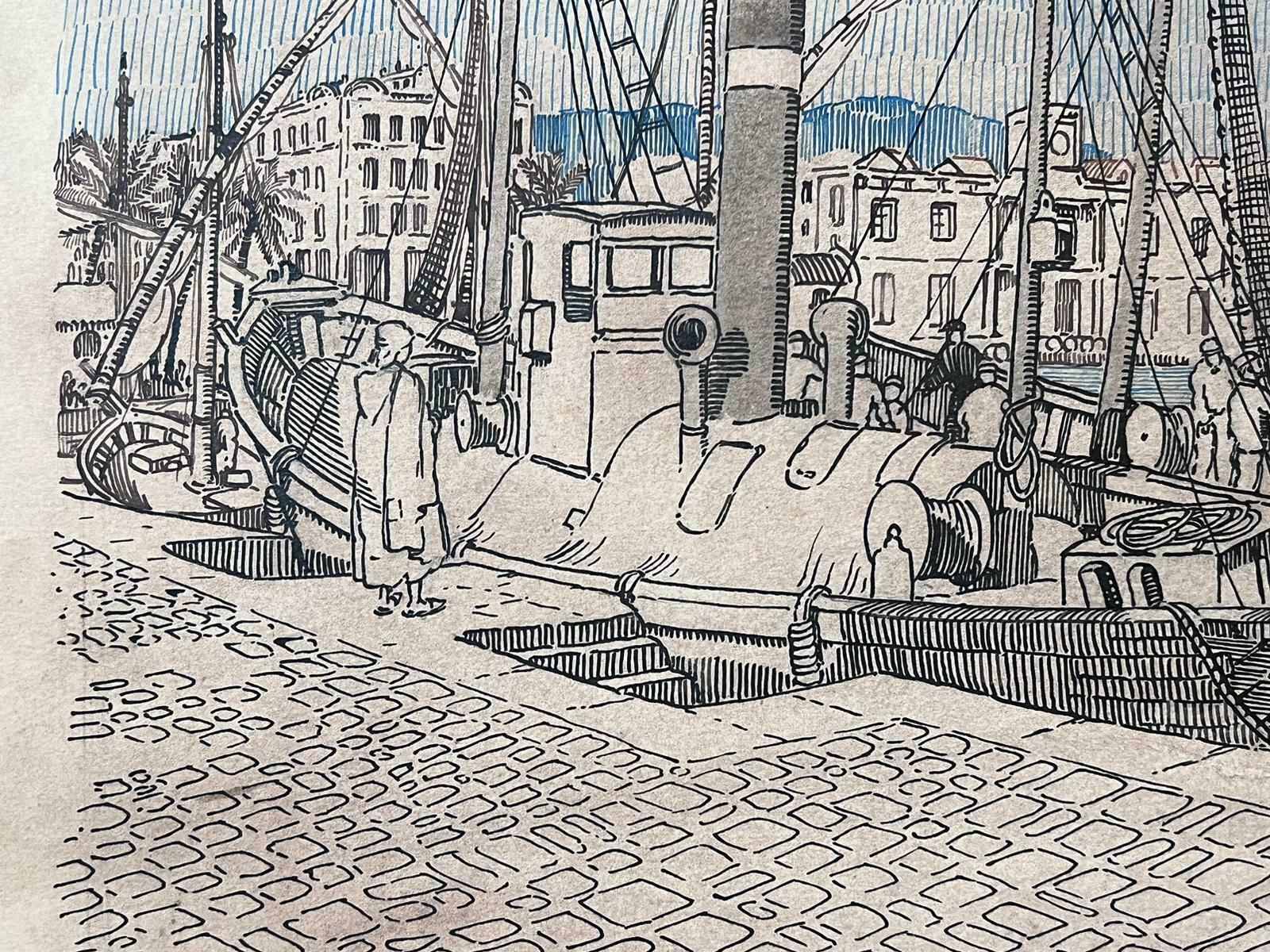 Jean Laforguemid 20th Century French Post Impressionist Painting Detailed Boats At Harbour photo for sale