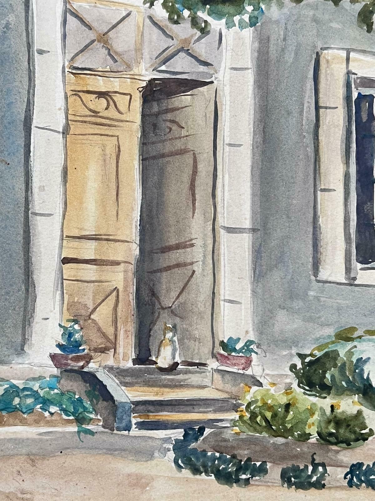 Jean Laforguemid 20th Century French Painting Cat Waiting At Chateau Door photo furniture