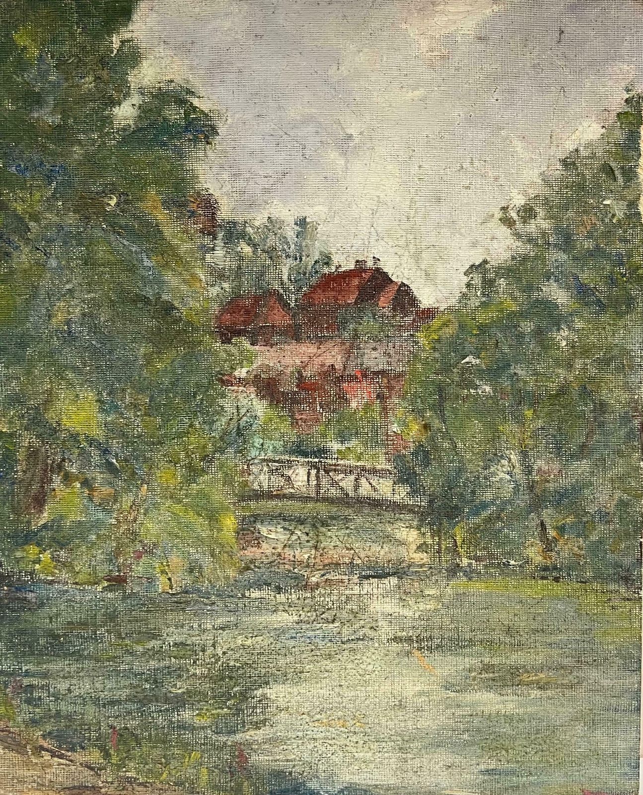 Simone Forgetranquil River Scene With Bridge And Village In The Distance French Oil Painting19th Century